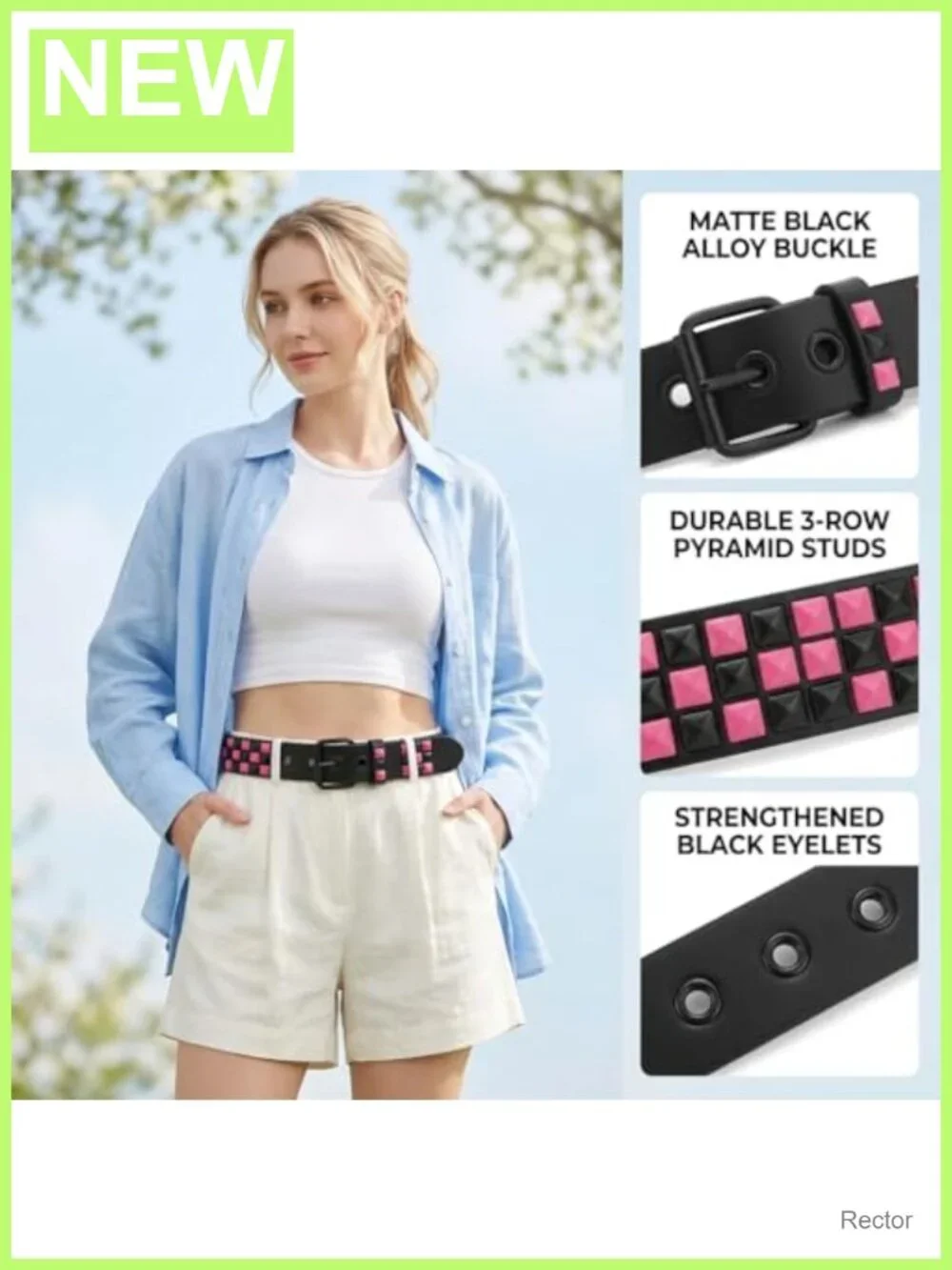 Faux Leather Punk Rock Rivet Belt with Pyramid Studs Womens Adjustable